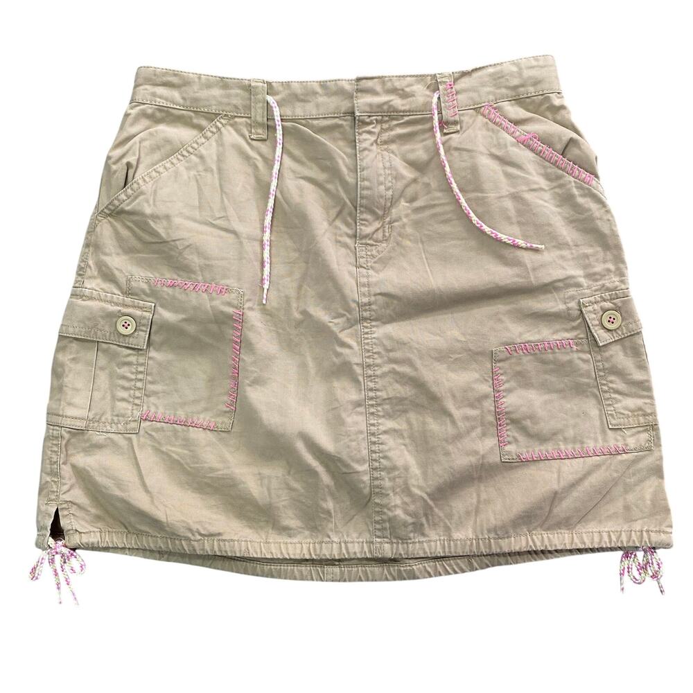 Vintage Y2K Gap Khaki Cargo Pink Contrast Stitching Mini Skirt Girls Size 16